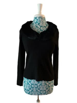 Y2K Vintage Black RABBIT FUR Sweater XL Coquette Soft Girl Romantic Top Shirt - Thumbnail 7