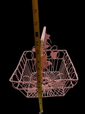 Vintage Wrought Iron Basket Metal Pink Shabby English Garden Chic Ivy Leaves - Thumbnail 6