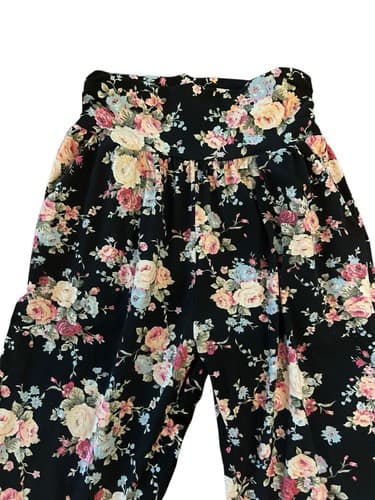 Vintage Floral Black And Pink Roses Soft Joggers Pants Grunge Slouch Streetwear - Thumbnail 8