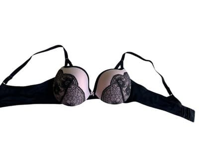 40B Black & Pink Lace Maidenform Bra Romantic Floral Scalloped Lace Lingerie - Thumbnail 3