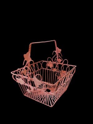 Vintage Wrought Iron Basket Metal Pink Shabby English Garden Chic Ivy Leaves - Thumbnail 9