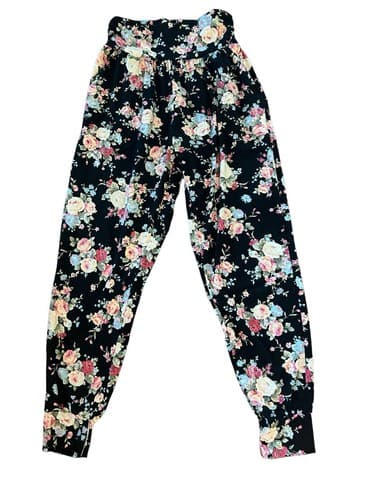 Vintage Floral Black And Pink Roses Soft Joggers Pants Grunge Slouch Streetwear - Thumbnail 2