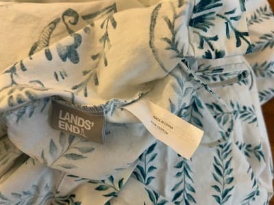 LANDS END FULL QUEEN DUVET COVER 100% Cotton Paisley Floral Spring Green Teal - Thumbnail 5