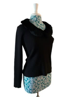 Y2K Vintage Black RABBIT FUR Sweater XL Coquette Soft Girl Romantic Top Shirt - Thumbnail 10