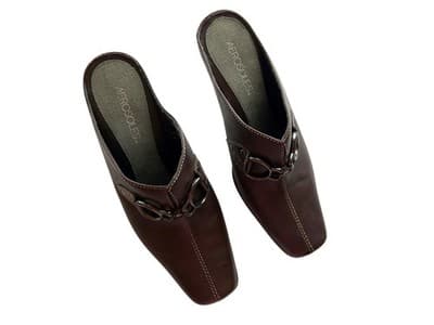 Sz 8 Horsebit Y2K Square Toe Brown Leather Clogs Slip On Chunky Heel Mules Shoes - Thumbnail 5