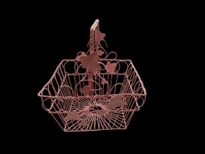 Vintage Wrought Iron Basket Metal Pink Shabby English Garden Chic Ivy Leaves - Thumbnail 2