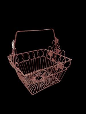Vintage Wrought Iron Basket Metal Pink Shabby English Garden Chic Ivy Leaves - Thumbnail 3