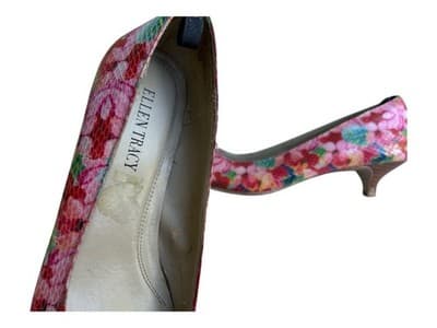Y2K Vintage Pink & Aqua Cottagecore Floral Snakeskin Kitten Heel Shoe 7.5 - Thumbnail 7