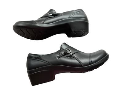 Clark’s Angie Meadow Shoes Size 9.5 Black Leather New Clogs Slip On - Thumbnail 3