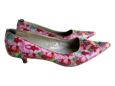 Y2K Vintage Pink & Aqua Cottagecore Floral Snakeskin Kitten Heel Shoe 7.5 - Thumbnail 9