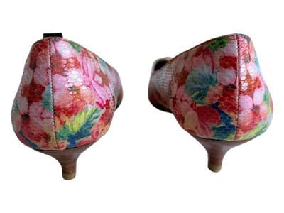 Y2K Vintage Pink & Aqua Cottagecore Floral Snakeskin Kitten Heel Shoe 7.5 - Thumbnail 10