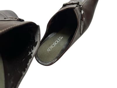 Sz 8 Horsebit Y2K Square Toe Brown Leather Clogs Slip On Chunky Heel Mules Shoes - Thumbnail 7