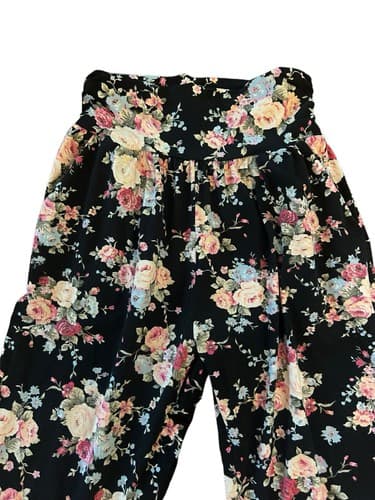Vintage Floral Black And Pink Roses Soft Joggers Pants Grunge Slouch Streetwear - Thumbnail 3