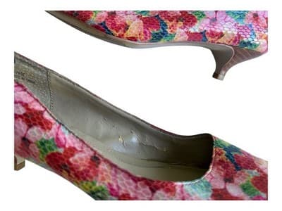 Y2K Vintage Pink & Aqua Cottagecore Floral Snakeskin Kitten Heel Shoe 7.5 - Thumbnail 5