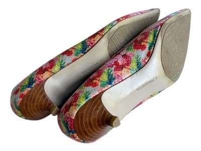 Y2K Vintage Pink & Aqua Cottagecore Floral Snakeskin Kitten Heel Shoe 7.5 - Thumbnail 12