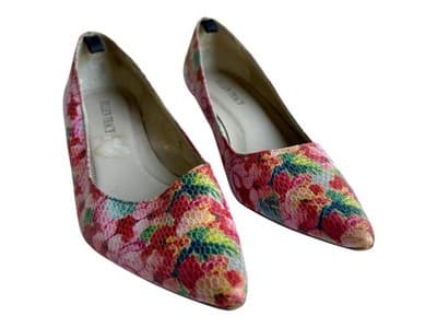 Y2K Vintage Pink & Aqua Cottagecore Floral Snakeskin Kitten Heel Shoe 7.5 - Thumbnail 3