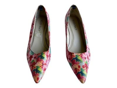 Y2K Vintage Pink & Aqua Cottagecore Floral Snakeskin Kitten Heel Shoe 7.5 - Thumbnail 8