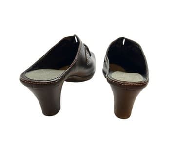 Sz 8 Horsebit Y2K Square Toe Brown Leather Clogs Slip On Chunky Heel Mules Shoes - Thumbnail 9