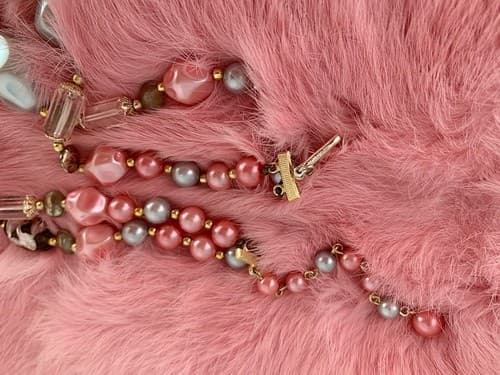 Vintage Pink & Aqua Pearl Necklace 1950’s 1960’s Pinup Bombshell Jewelry - Thumbnail 3