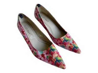 Y2K Vintage Pink & Aqua Cottagecore Floral Snakeskin Kitten Heel Shoe 7.5 - Thumbnail 11