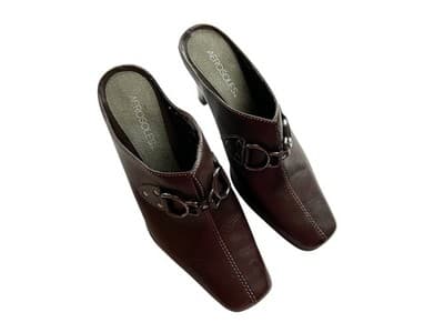 Sz 8 Horsebit Y2K Square Toe Brown Leather Clogs Slip On Chunky Heel Mules Shoes - Thumbnail 12
