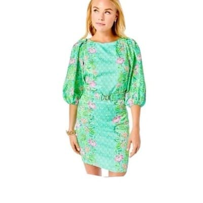Lilly Pulitzer Large Oh Diamond Girl BARBARA DRESS Blouson Puff Sleeves - Thumbnail 2