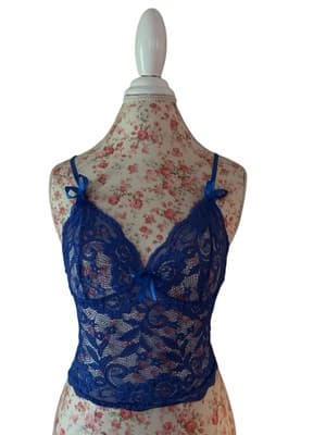 Royal Blue Lace And Bows Crop Top Romantic Lingerie - Thumbnail 3