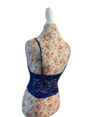 Royal Blue Lace And Bows Crop Top Romantic Lingerie - Thumbnail 5