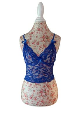 Royal Blue Lace And Bows Crop Top Romantic Lingerie - Thumbnail 4