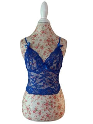 Royal Blue Lace And Bows Crop Top Romantic Lingerie - Thumbnail 2