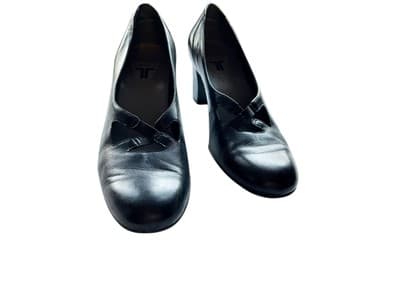 7.5N NARROW Black Leather Trotters Kitten Heel Shoes Criss Cross Strap Mary Jane - Thumbnail 2