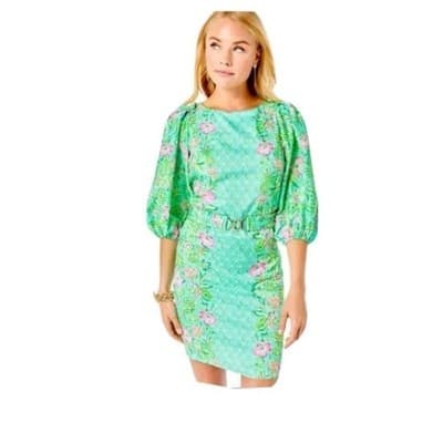 Lilly Pulitzer Large Oh Diamond Girl BARBARA DRESS Blouson Puff Sleeves - Thumbnail 4