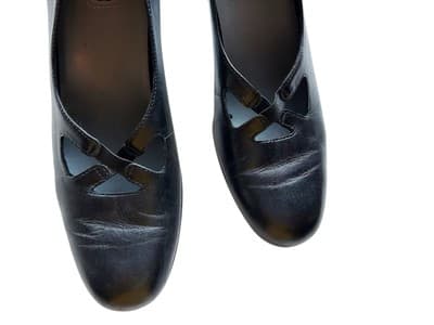 7.5N NARROW Black Leather Trotters Kitten Heel Shoes Criss Cross Strap Mary Jane - Thumbnail 9