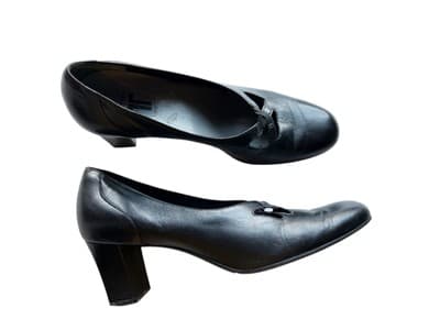 7.5N NARROW Black Leather Trotters Kitten Heel Shoes Criss Cross Strap Mary Jane - Thumbnail 8