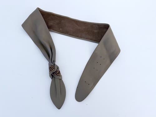 Vintage Leather Belt 1980’s Snakeskin Taupe Boho Wide Slouch Prairie Peasant - Thumbnail 4