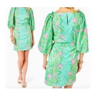 Lilly Pulitzer Large Oh Diamond Girl BARBARA DRESS Blouson Puff Sleeves - Thumbnail 3
