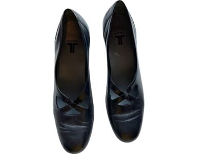 7.5N NARROW Black Leather Trotters Kitten Heel Shoes Criss Cross Strap Mary Jane - Thumbnail 10