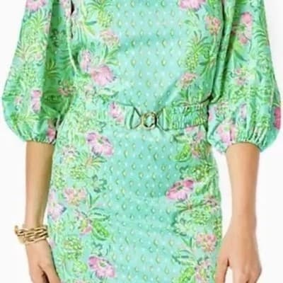 Lilly Pulitzer Large Oh Diamond Girl BARBARA DRESS Blouson Puff Sleeves - Thumbnail 5