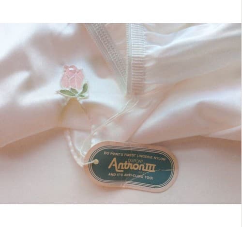 Vintage 1960’s White Skirt Slip Lingerie Half Slip Pink Embroidered Rose Aqua M - Thumbnail 2