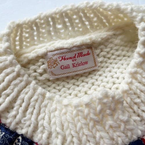 Vintage Handmade Sweater Red Blue Cream Star Print Quilted Cotton Cardigan Boho - Thumbnail 5