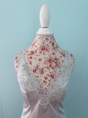Vintage Camisole Vassarette Size 36 Blue Wide Floral Lace Ethereal Lingerie - Thumbnail 2