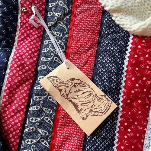 Vintage Handmade Sweater Red Blue Cream Star Print Quilted Cotton Cardigan Boho - Thumbnail 4