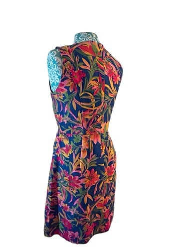 J Crew Dress Floral Size 6 Cotton Pink Navy Yellow Tropical Print Flattering Fit - Thumbnail 7