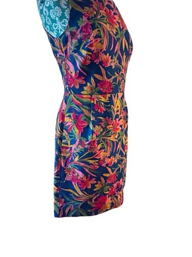 J Crew Dress Floral Size 6 Cotton Pink Navy Yellow Tropical Print Flattering Fit - Thumbnail 6