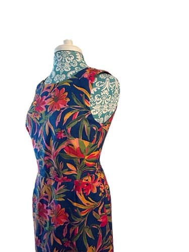 J Crew Dress Floral Size 6 Cotton Pink Navy Yellow Tropical Print Flattering Fit - Thumbnail 10