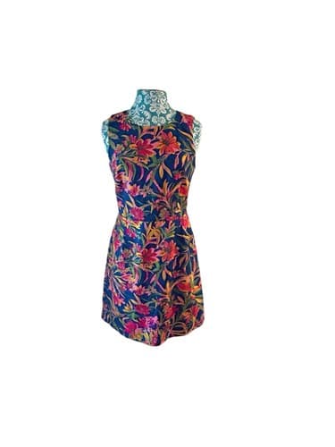 J Crew Dress Floral Size 6 Cotton Pink Navy Yellow Tropical Print Flattering Fit - Thumbnail 9