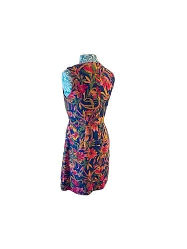 J Crew Dress Floral Size 6 Cotton Pink Navy Yellow Tropical Print Flattering Fit - Thumbnail 8