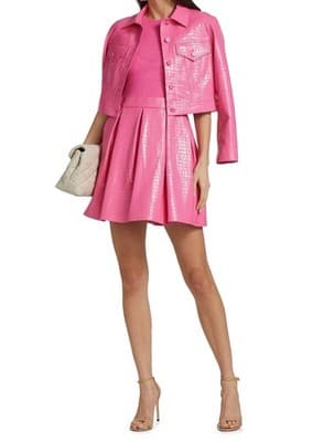 Sz 2 $375 ALICE + OLIVIA "Chara" Mesh Faux Leather Mini Dress French Rose Pink - Thumbnail 9