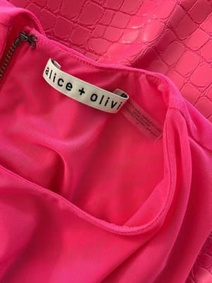 Sz 2 $375 ALICE + OLIVIA "Chara" Mesh Faux Leather Mini Dress French Rose Pink - Thumbnail 2