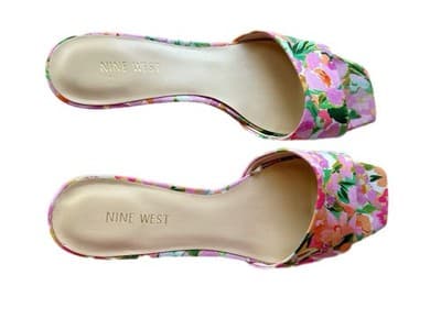 Size 9.5 Floral Kitten Heel Nine West Shoes Heels Square Toe Spring Summer Pink - Thumbnail 4